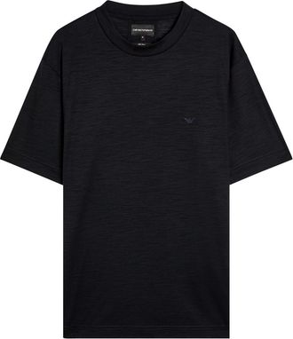 Emporio Armani Logo-embroidered Wool T-shirt - Navy - XL