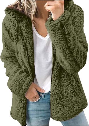 Generic Womens Fleece Hoodie Jacket Sherpa Lined Full Zip up Winter Warm Soft Teddy Fleece Hooded Sweatshirt Fluffy Jumper Hoody Sweater Coat Overcoat Cardiga