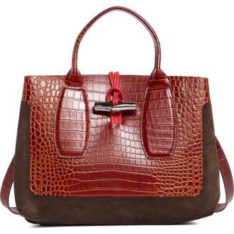 Longchamp Le Roseau Medium Mixed Leather Handbag in Cognac at Nordstrom Rack