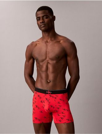 Calvin Klein Mens Graphic Monogram Microfiber Stretch Boxer Brief - Red - XL