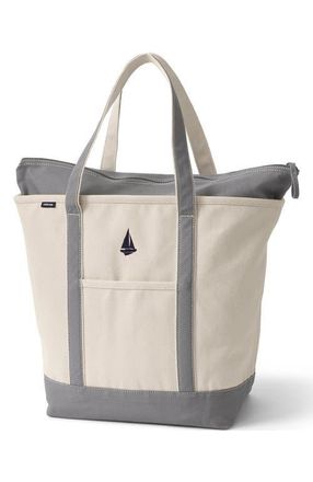 Lands End Zip Top Canvas Tote Bag in Natural/silver Graphite at Nordstrom, Size X-Large