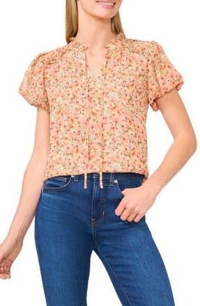 CeCe by Cynthia Steffe Floral Puff Sleeve Top in Mint Lime Coral at Nordstrom Rack, Size Small