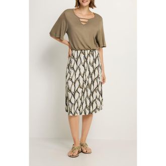 Lascana Womens 2-In-1 Short Sleeve Dress in Ivory Khaki at Nordstrom, Size 10