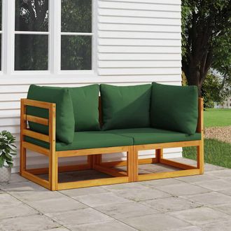 vidaXL Sof&aacute;s Modulares Esquina 2 Uds Madera Acacia Con Cojines Verde Vidaxl