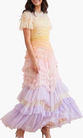Needle & Thread Wild Rose Ombre Short Sleeve Gown in Sunset at Nordstrom, Size 10