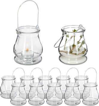 Relaxdays Relaxdays - Set De 96 Portavelas Cristal, Asa Para Colgar, Interior Y Exterior, Porta Velas De T&eacute;, 10x8,5cm, Transparentes