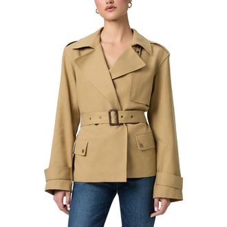 Paige Orsina Cotton Blend Short Trench Coat in Khaki at Nordstrom, Size Medium