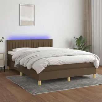 vidaXL Vidaxl - Cama Box Spring Colch&oacute;n Luces Led Tela Marr&oacute;n Oscuro 140x190 Cm