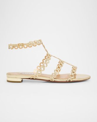 Aquazzura Infinity Metallic Chain T-Strap Sandals