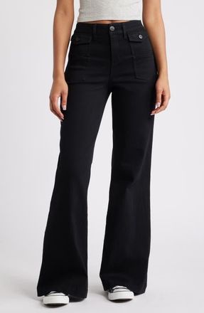 1822 Denim Belle Patch Pocket Flare Jeans in Black at Nordstrom, Size 29