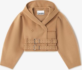 Ganni Beige Jacket in Double-Faced Wool - Size 10/12