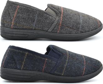 Generic Mens Carpet Slippers Slip On Slipper Boys Slippers Extra Large Size 14 Size 13 Mens Slipper Slip In Twin Gusset Herringbone Textile Sizes 6-14 Navy/Gr