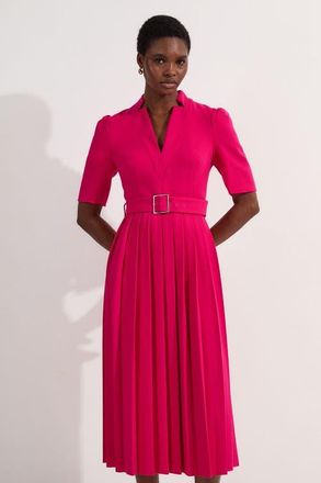 Karen Millen Structured Crepe Belted Midi Dress in Magenta at Nordstrom, Size 10