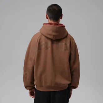 Nike Jordan Mens Jordan Flight Faux Fur Full-Zip Hoodie in Brown | IM9898-265