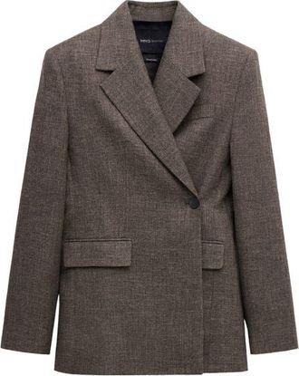 Mango Herringbone Double Breasted Blazer in Chocolate at Nordstrom, Size X-Large
