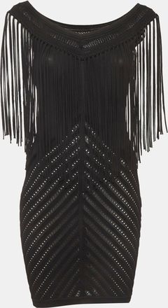 Roberto Cavalli Black Knit Fringed Sleeveless Mini Dress