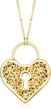 Ross-Simons Italian 10kt Yellow Gold Ricami Heart Locket Necklace