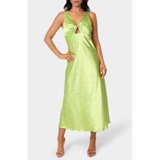 Bebe Swiss Dot Twist Keyhole Slipdress in Green/White at Nordstrom Rack, Size X-Large