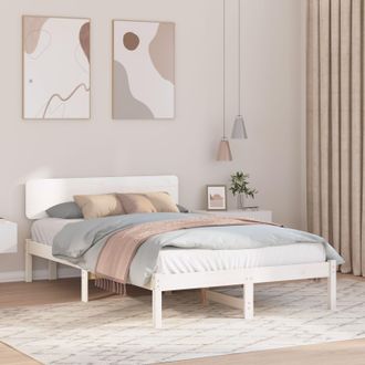 Berkfield Home Bed Frame with Headboard White 135x190 cm Solid Pine Wood