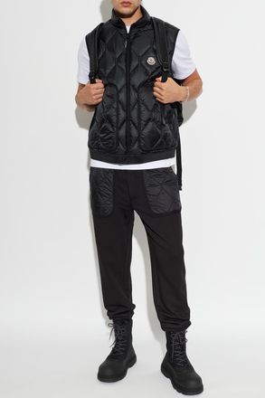 Moncler Quilted Vest With Logo Patch, Mens, Black