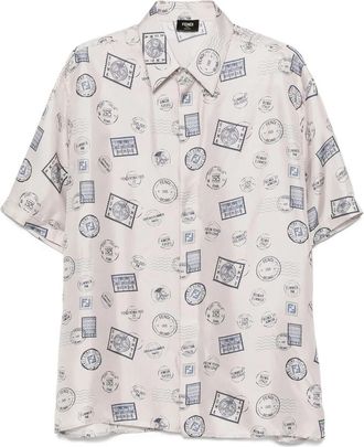 Fendi Postage Stamp-print Silk Shirt