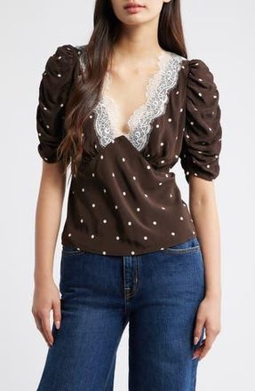 Rails Lazara Lace Trim Polka Dot Top in Cocoa Polka Dots at Nordstrom Rack, Size Xx-Small
