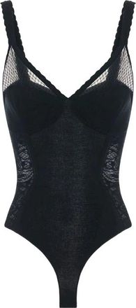 Elisabetta Franchi Bodysuit in gebreide stof en kant - Dames - Bodies - Zwart - M - Katoen - Tops