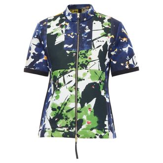 Marni multicolor paint print scuba leather zip short sleeve coat IT42 M