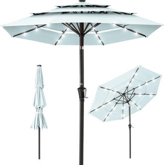 Best Choice Products 10ft 3-Tier Solar Patio Umbrella w/ 24 LED Lights, Tilt Adjustment, Easy Crank