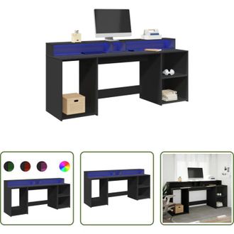 vidaXL Scrivania in truciolato - Scrivania con Luci LED Nera 200x55x91 cm in Truciolato