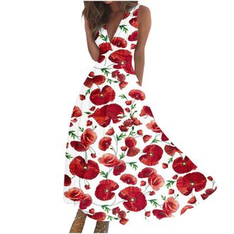 Generic Wedding Guest Dresses for Women UK,Sexy V Neck Sleeveless Prom Dresses Ladies Summer Dresses Sale Clearance Elegant High Waist Midi Dress Evening Part