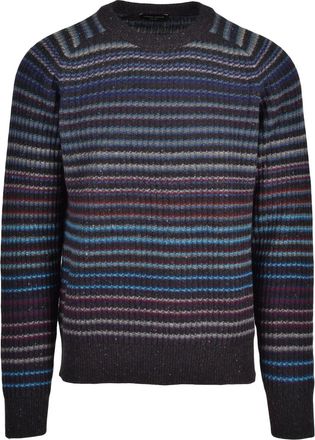 Roberto Collina Black Textured Knit Wool Crewneck Sweater