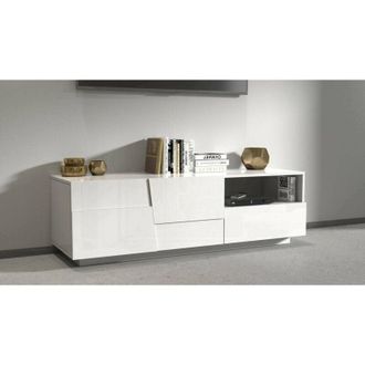 Dmora Mobile porta tv Cecia, Credenza bassa da soggiorno con 2 ante e 1 cassetto, Base porta tv, 150x44h46 cm, Bianco lucido - Dmora