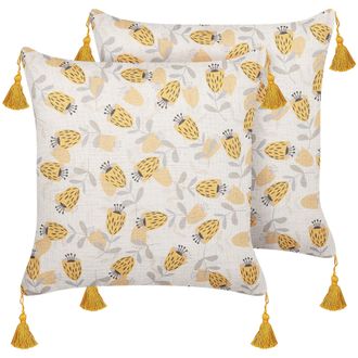 Beliani Conjunto De 2 Cojines De Poli&eacute;ster Beige Claro Amarillo 45 X 45 Cm Floral Abutilon