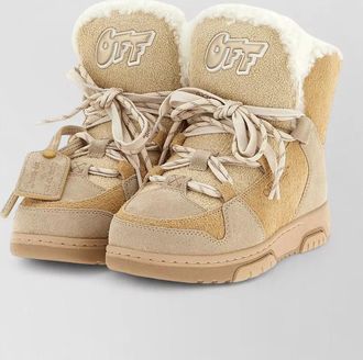 Off-white leather winter lace-up ankle boots