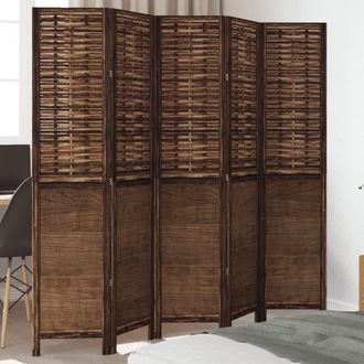 vidaXL Biombo Separador De 5 Paneles Madera Paulownia Marr&oacute;n Oscuro Vidaxl