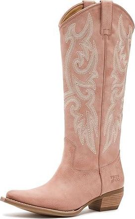 Frye and Co. Irlene Tall Deco Stitch Cowboy Womens Boots Dusty Pink 1 : 8.5 M, Suede