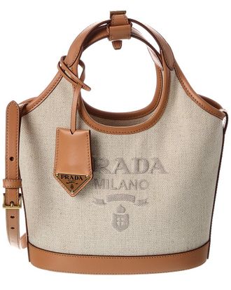 Prada Dnu Pack Prada Logo Canvas & Leather Tote