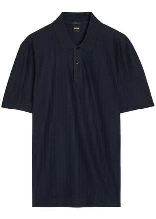 BOSS Boss Parley Striped-knit Cotton Polo Shirt - Dark Blue - XL