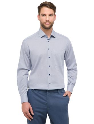 Eterna Blauw geprint Eterna overhemd katoen met borstzak