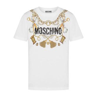 Moschino Tops, Dames, Wit, M, Katoen, Bedrukt katoenen jersey T-shirt