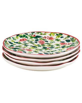10 Strawberry Street Set Of 4 Bella Appetizer Plates, Holly
