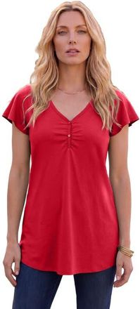 Roaman's Plus Size Cotton Ultimate Flutter Sleeve Sweetheart Tee in Classic Red at Nordstrom, Size 24