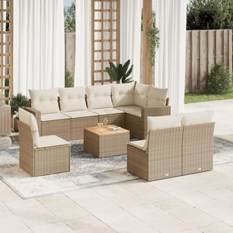 vidaXL Set De Sof&aacute;s De Jard&iacute;n 9 Pzas Con Cojines Rat&aacute;n Sint&eacute;tico Beige Vidaxl