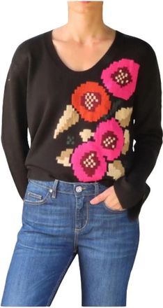 Twinset Bloemen gebreide trui - Dames - Longsleeves - Veelkleurig - S - Wol - Tops