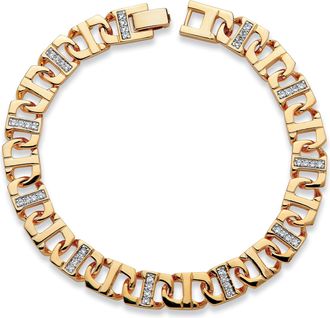Palm Beach Jewelry Mens 1.10 TCW Cubic Zirconia 10 mm Mariner-Link Bracelet Gold-Plated 9.75