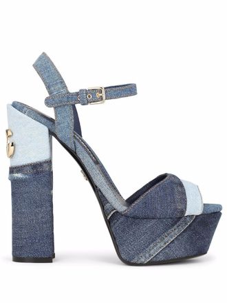 Dolce & Gabbana 145mm patchwork-denim platform sandals - Blue