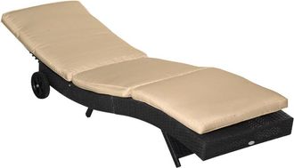 OUTSUNNY Lettino Prendisole Rattan pe con Schienale Regolabile e Cuscino Beige