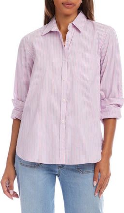 Karen Kane Stripe Cotton Blend Button-Up Shirt in Pink at Nordstrom, Size X-Large
