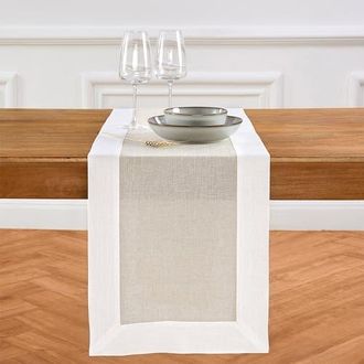 Solino Home Linen Table Runner for Dining Table, Holiday and Everyday Table Decor - Contempo in White And Natural at Nordstrom, Size X-Large
